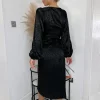 New ???? Miss Floral Long Sleeve Leopard Satin Midi Wrap ???? Dress In Black ????