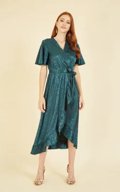 Cheap ???? Mela London Mela Jacquard Leopard Print Wrap Midi ???? Dress In Green ????