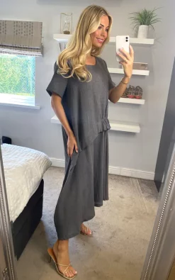 Best reviews of ???? Malissa J Collection Oversized Asymmetric Detail ???? Dress In Grey ????