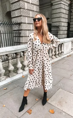 Best Sale ???? Pretty Lavish Dotty Day ???? Dress Beige Polka Dot ????