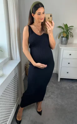 Top 10 ???? Pretty Lavish Lara Ribbed Midaxi ???? Dress Black ????