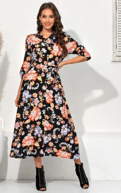 Cheapest ???? FS Collection ???? Shirt ???? Dress In Black & Paisley Floral Print ????