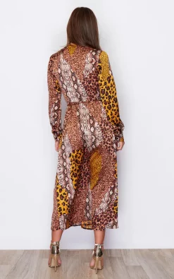 Top 10 ???? Girl In Mind Adrianna Tie Waist Long Sleeve Wrap Midaxi ???? Dress Animal Print ✔️