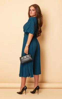 Coupon ???? Girl In Mind Felicia Teal Pleated Detail Midi ???? Dress ✨