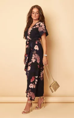 Top 10 ???? Girl In Mind Farrah Navy Floral Split Hem Frill Detail Maxi ???? Dress ????