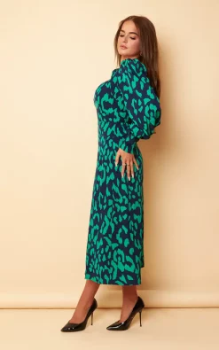 Best reviews of ???? Girl In Mind Katie Navy Leopard Sweetheart Long Sleeve Midi ???? Dress ????