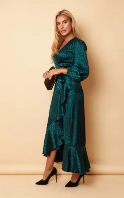 Deals ⌛ Girl In Mind Julia Emerald Leopard Wrap Over Maxi ???? Dress ????