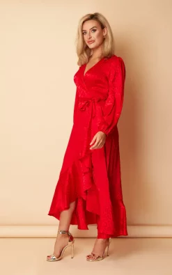 Wholesale ⭐ Girl In Mind Julia Red Leopard Wrap Over Maxi ???? Dress ❤️