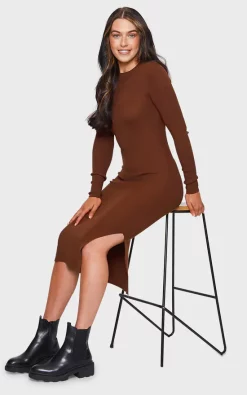 Flash Sale ???? Threadbare Brown Ribbed Side Split ???? Dress ????