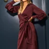 Promo ???? URBAN TOUCH Long Sleeve Midi Wrap ???? Dress Chocolate ????