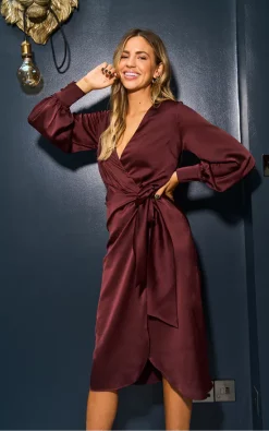 Promo ???? URBAN TOUCH Long Sleeve Midi Wrap ???? Dress Chocolate ????