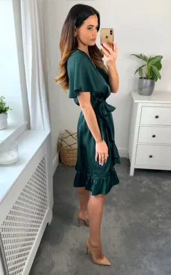 Wholesale ???? Double Second Green Frill Wrap ???? Dress With Tea Sleeve ✔️