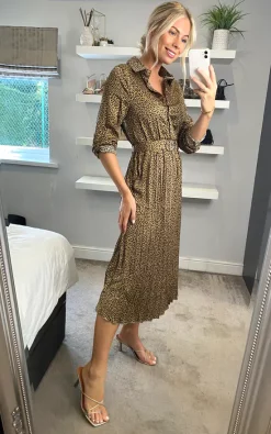 Buy ???? Mela London Mela Satin Mini Leopard Print Belted ???? Shirt ???? Dress With Gold Buckle In Brown ❤️