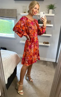 Cheap ???? Yumi Paisley Print Ruched Waist ???? Dress In Pink ????