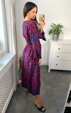 Cheap ???? Belle Love Italy Verona V Neck Midi ???? Dress With Elasticated Waist In Navy And Red ????