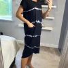 New ❤️ Belle Love Italy 2 Pocket Cap Sleeve Midi Tie Dye Casual ???? Dress Black ????