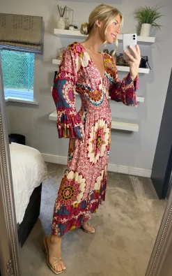 Buy ❤️ Belle Love Italy Jessie Ruffle Sleeve Shirred Midi ???? Dress Pink, Blue, Mustard Boho ???? -Zack Sales Store belleloves sasha 06.10.2238 1