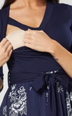 Wholesale ???? Happy Mama Maternity Wrap Nursing ???? Dress In Navy And White Flowers ????