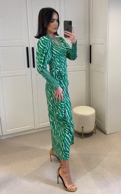 Promo ???? Glamorous Green Sketchy Animal Wrap Midi ???? Dress ????
