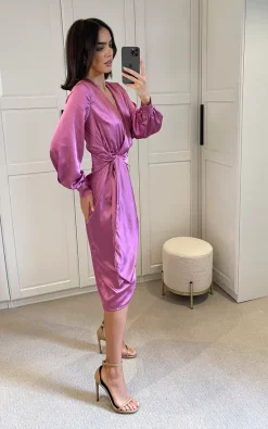 Brand new ???? Glamorous Orchid Satin Wrap Midi ???? Dress ????