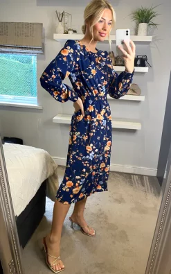 Best deal ???? Izabel London Multi Navy Floral Long Sleeve Tea ???? Dress ????