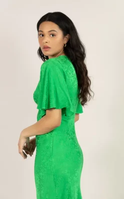 Coupon ???? Lavaand The Elouise Floral Satin Midi ???? Dress In Green Daisy ????