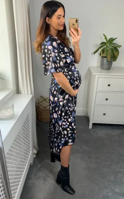 Coupon ✔️ Bella And Blue Navy Petal Print Satin Midi Wrap ???? Dress ???? -Zack Sales Store naomi bellaandblue 13.10.228