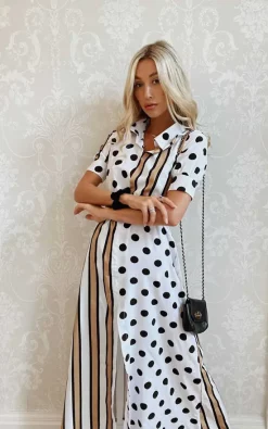 Best deal ???? Brunch Club ???? Girls. The Nevada ???? Dress In Mixed Polka Dot & Stripe Print ????