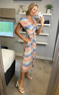 Coupon ✨ Yumi Heart Wave Kimono Button Through ???? Dress In Multi Colour ????